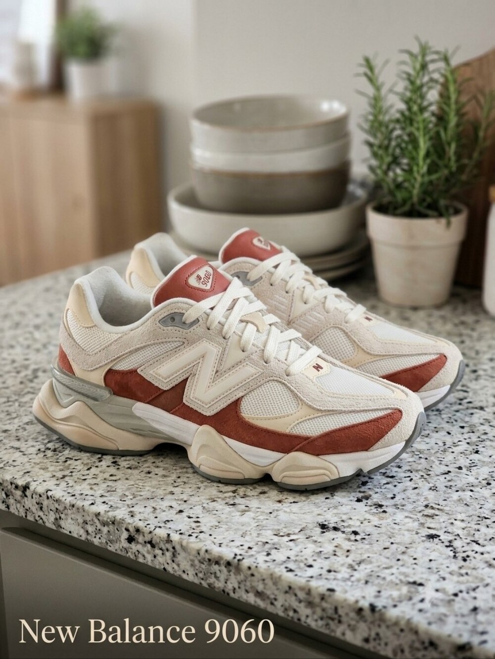 New Balance 9060 Mens Cream & Rust Sneakers